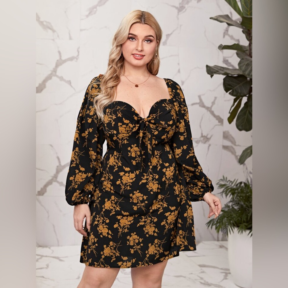 Floral Milkmaid Smocked Black and Gold Dress